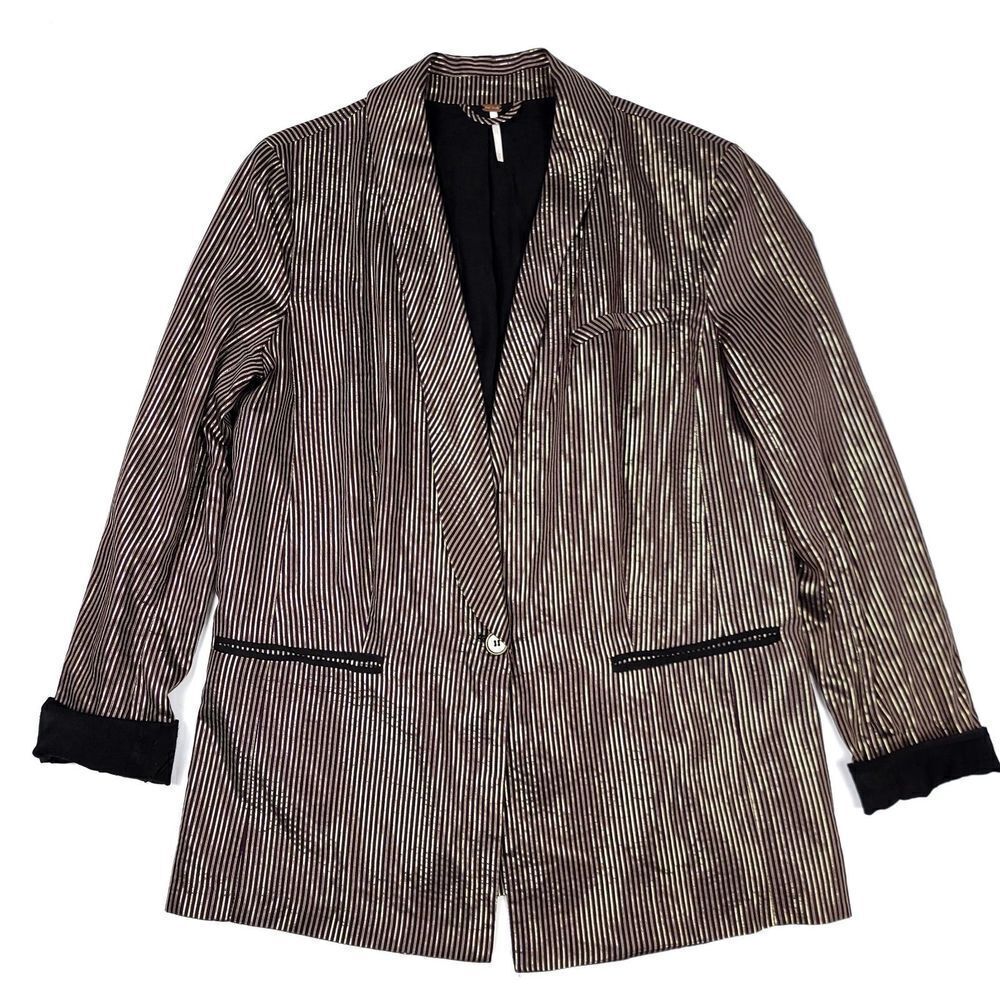 FREE PEOPLE Sunset Blazer Oversized Menswear Suit Jacket Metallic Stripe Medium